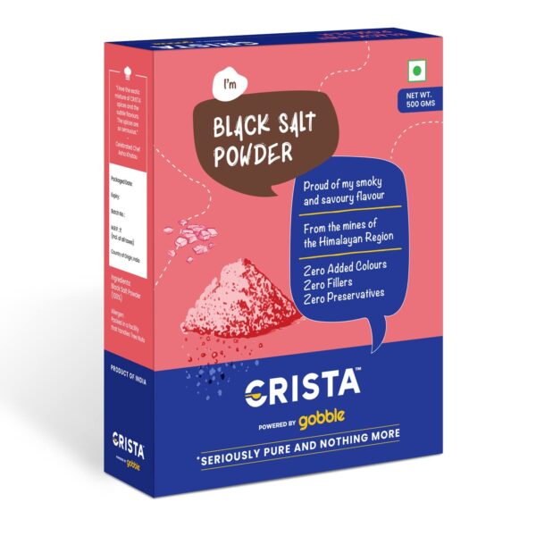 CRISTA Himalayan Black Salt Powder | Kala Namak | Sanchal Powder | Zero added Colours, Fillers, Additives & Preservatives | Light pink | Natural | 500 gms