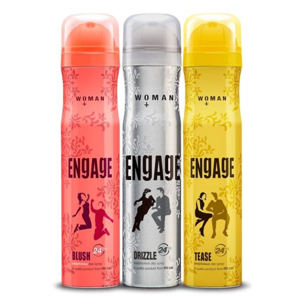 Engage Combo Pack Deo Spray for Women (Blush, Drizzle and Tease), Skin Friendly, (Pack of 3; 150ml Each), 450ml - Fast Shipping to USA & Canada