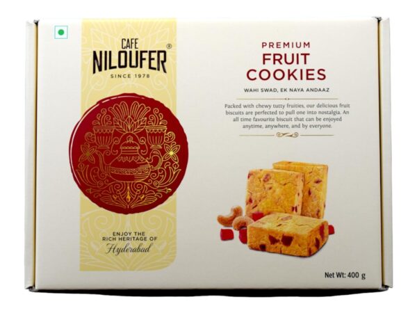Cafe Niloufer Premium Fruit Biscuits 400 g | Tutti-frutti and Cashews | Hyderabad's choice - Fast Shipping to USA & Canada