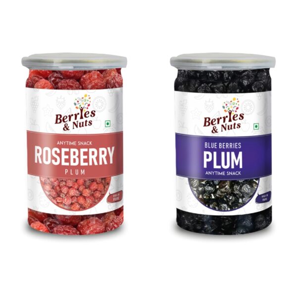 Berries And Nuts Premium Dried Roseberry Plum & Dried Blueberries Plum Combo | Dried Roseberry Plum 200 Grams and Dried Blueberries Plum 250 Grams | 450 Grams - Fast Shipping to USA & Canada