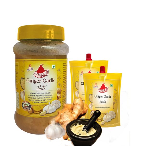 Bambino Ginger Garlic Paste 1400 Gms (1 Kg Jar + 200 Gms Standy Pouch Pack of 2 400 Gms) - Fast Shipping to USA & Canada