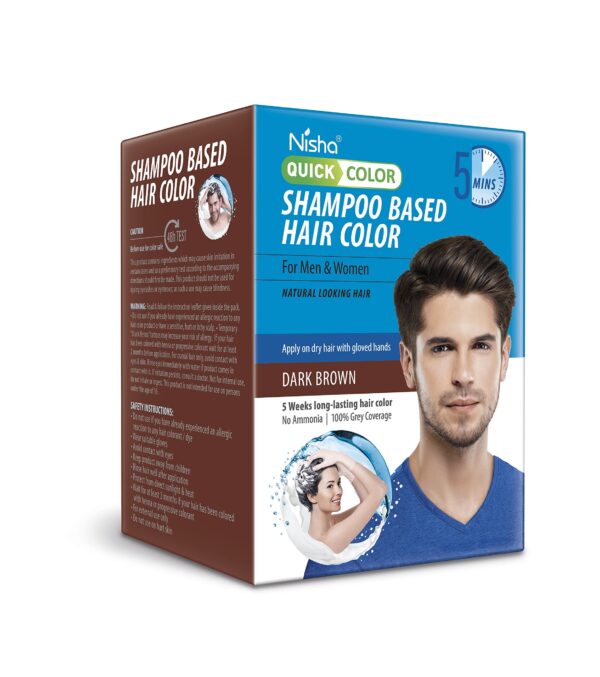 Nisha Dark Brown 5 Minute Shampoo Hair Color, Long Lasting Permanent Hair Colour For Women & Men, Ammonia Free Hair Dye/colour, 100% Grey Coverage - Fast Shipping to USA & Canada