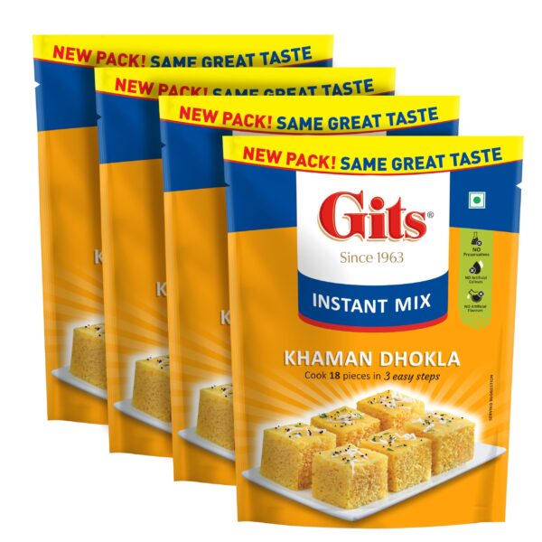 Gits Instant Khaman Dhokla Snack Mix, Pure Veg, Indian Snack Mix, 720g (Pack of 4, 180g Each) - Fast Shipping to USA & Canada