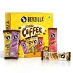 Bevzilla 60 Instant Coffee Powder Sachets(4 Flavours) - 120 Grams | Turkish Hazelnut, Colombian Gold, French Vanilla & English Butterscotch | 15 Sachets Each Flavour| Makes 60 Cups| 100 % Arabica Coffee| Strong Coffee - Fast Shipping to USA & Canada