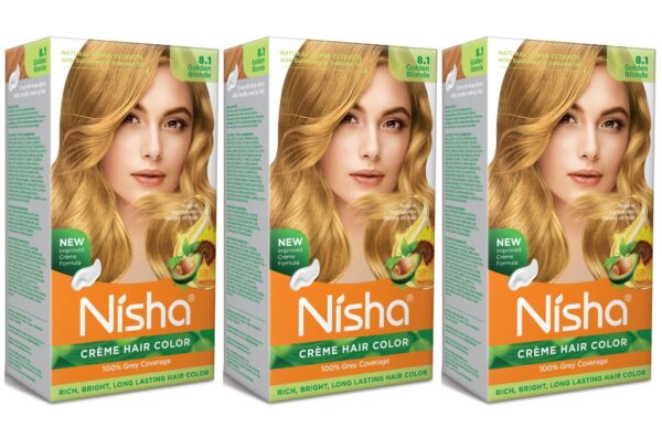 Nisha Cr?me Blonde Hair Color, 8.1 Golden Blonde, 90ml + 60gm, (Pack of 3) ? - Fast Shipping to USA & Canada