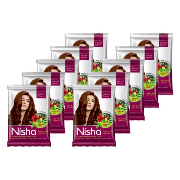 Nisha Henna Based Hair Color Packet No Ammonia Long Lasting (30 g (Pack of 10), Natural Brown) - Fast Shipping to USA & Canada