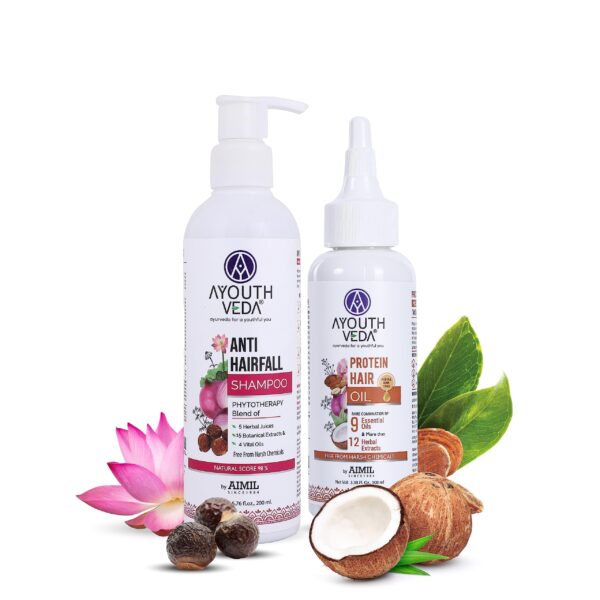Ayouthveda Anti-hairfall Shampoo 200ml & Protein Hair Oil 100ml Combo Pack for Healthy Hair Growth & Deep Nourishment | Fights Dandruff Control Hair Breakage & Hair Fall | Blend of Essential Oil & Herbal Extracts - Fast Shipping to USA & Canada