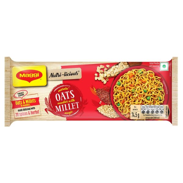 MAGGI Nutri-Licious Masala Oats Instant Noodles With Millet Magic, 20 Spices & Herbs, Source Of Fiber & Protein, Easy To Make Instant Noodles, 298 gram Packet, Masala Oats & Millets - Fast Shipping to USA & Canada
