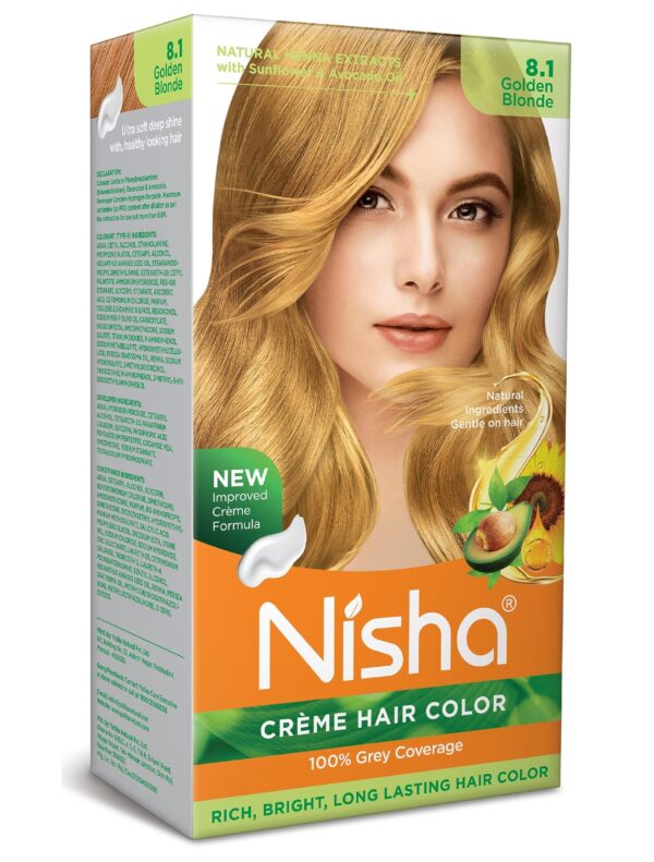 Nisha Creme Hair Color Golden Blonde, Permanent Hair Colour for Women Men, Ultra Soft Deep Shine, 100% Grey Coverage, 8.1 Golden Blonde Hair Colour 120gm - Fast Shipping to USA & Canada