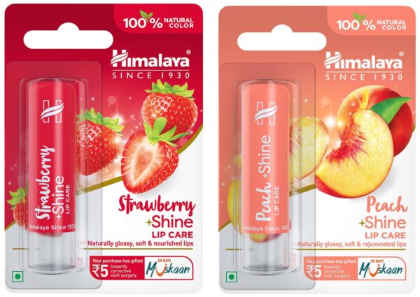 Himalaya Peach Shine Lip Care & Herbals Strawberry Shine Lip Care Combo, Pack Of 1, Multicolor - Fast Shipping to USA & Canada