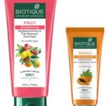 Biotique Papaya Tan Removal Brightening & Revitalizing Face Scrub & Biotique Fruit Brightening Depigmentation and Tan Removal Face Pack - Fast Shipping to USA & Canada