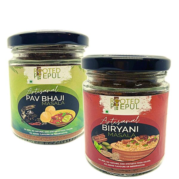 Rooted Peepul Artisanal Biryani Masala & Artisanal Pav Bhaji Masala Combo| Less Chilli More Spice (75g X 2)