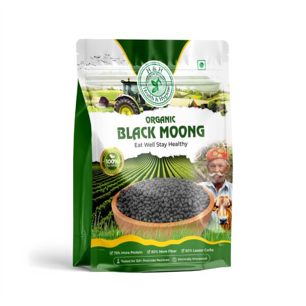H&H HEALTH & HYGIENE Black Moong Organic Whole Black Moong|Kali Moong Black-1Kg