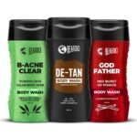 Beardo DeTan , Godfather & B-acne Clear Body Wash for Men ( 200ml x 3) | Complete Skin Care Set for Men - Deep Cleansing, Acne-Fighting & Tan Removal Body Wash | Ideal for Oily & Acne-Prone Skin | Perfect Skincare Kit for Men with Acne & Tan Issues -| Ultimate Grooming Solution for Healthy, Clean Skin - Fast Shipping to USA & Canada