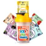 Bevzilla Instant Ice Tea & Bottle Pack With 5 Flavoured Sachets| Black Currant, Watermelon, Blueberry, Peach Passion & Lemon | Leak Proof - Fast Shipping to USA & Canada