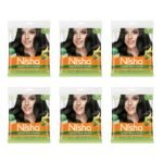 Nisha Cream hair color with sunflower avocado oil & henna extracts 100% grey coverage no ammonia (20ml+20gm x 1) (Pack of 6, (NATURAL BLACK 1)) Fast Shipping to USA & Canada