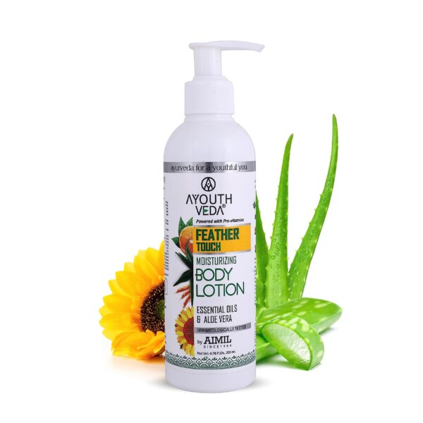 Ayouthveda Feather Touch Moisturizing Body Lotion| Powered with Pro-Vitamins, 5 Essential Oils & AloeVera|Suitable For Normal To Dry Skin| Helps to Repair Damage Skin(Pack Of 1;200ml) - Fast Shipping to USA & Canada