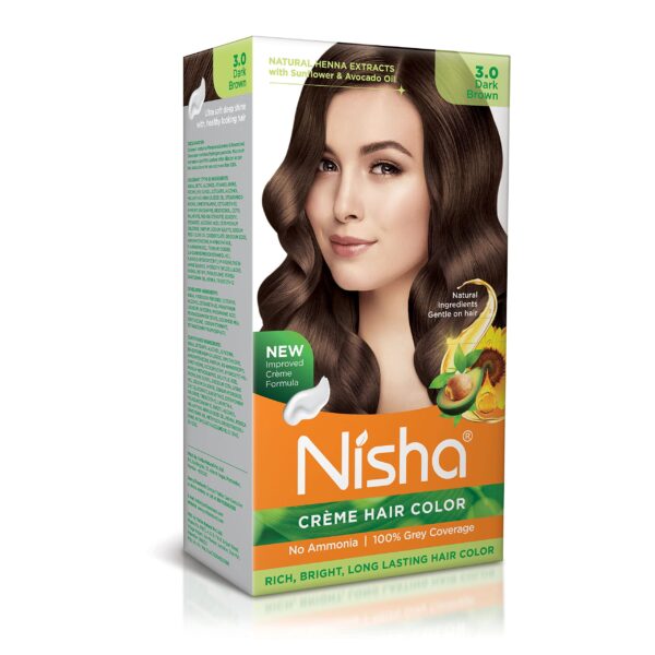 Nisha Cream Hair Color With The Benefits Of Natural Henna Extracts, Sunflower & Avocado Oil, Easy To Use Hair Color 120ml Pack of 1, Dark Brown ? - Fast Shipping to USA & Canada