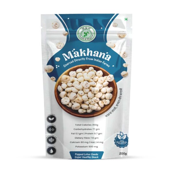 H&H HEALTH & HYGIENE Makhana, Fresh Fox Nuts, Ready to Cook Foxnuts, Raw Popped Lotus Seeds Makhanas, Healthy Snacks Naturally Fat-Free (200 GM)