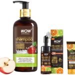 WOW Skin Science Apple Cider Vinegar Shampoo With DHT Blockers & Science Brightening Vitamin C Foaming Face Wash & Science Brightening Vitamin C Face Wash, 3 Count - Fast Shipping to USA & Canada
