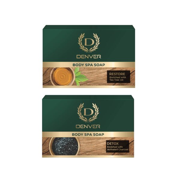 DENVER Body Spa Soap DETOX And RESTORE - 125GM Each (Pack of 2) | Enriched With Activated Charcoal & Tea Tree