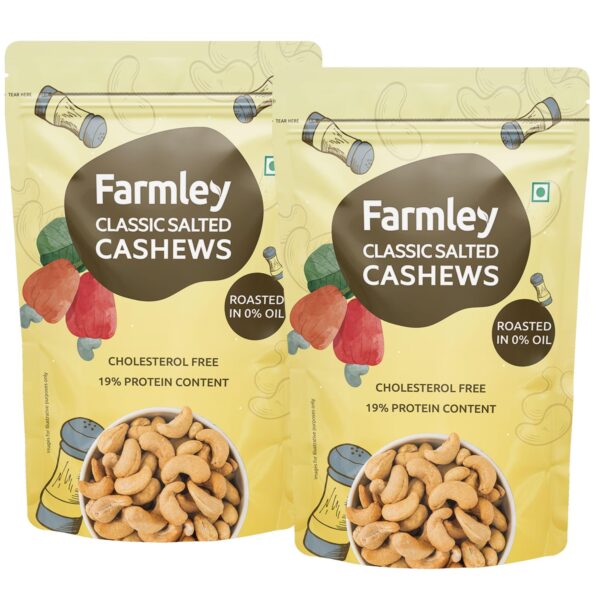Farmley Premium Roasted Dry Nut Cashew Snacks Pack of 2, Each 160g | Rich in Protein | Crunchy & Delicious (Classic Salted, 320g) - Fast Shipping to USA & Canada