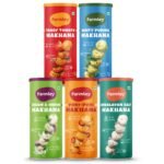 Farmley Flavoured Roasted Makhana I 385 gram, (Pack of 5, 77 gram each) I Healthy Party, Namkeen Snacks, Puffed Makhana Snacks Minty Pudina, Peri Peri, Tangy Tomato, Cream & Onion, Himalayan Salted - Fast Shipping to USA & Canada