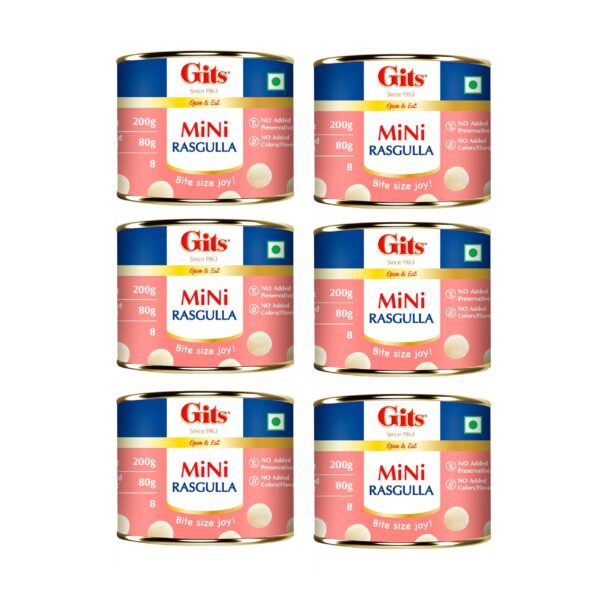 Gits MiNi Rasgulla 200 gms Open & Eat | Pack of 6 tins | 8 pieces in each tin | Party Pack | Quick Sweet Cravings - Fast Shipping to USA & Canada