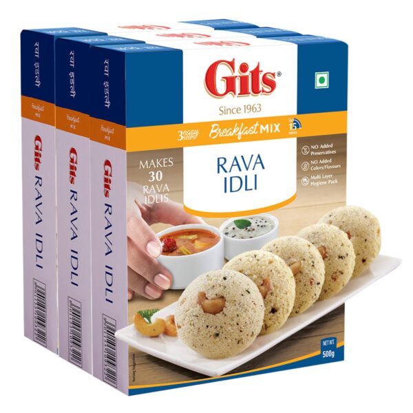 Gits Instant Rava Idli Breakfast Mix 1500g (Pack of 3, 500g Each), Pure Veg - Fast Shipping to USA & Canada