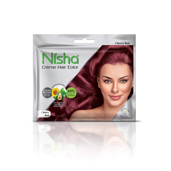Nisha Cream Hair Color Rich Bright Long Lasting Hair Colouring For Ultra Soft Deep Shine 100% Grey Coverage Conditioning With Natural Herbs Cherry Red (Pack of 6) - Fast Shipping to USA & Canada
