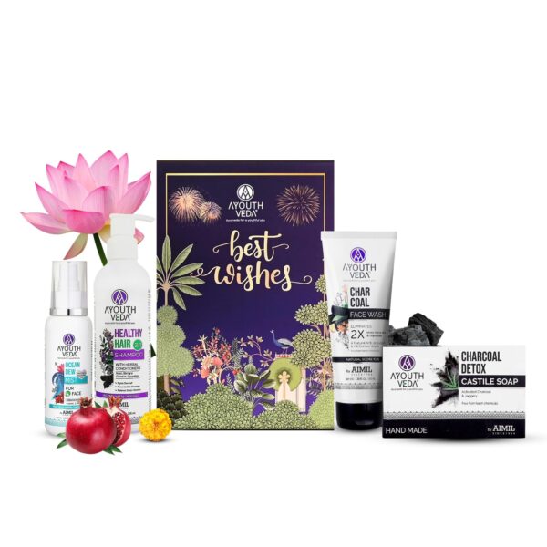 Ayouthveda Best Wishes Gift Hamper Body & Hair Care Gift Set For Family & Friends | Luxury Combo Kit for All Occasions |New Year Special Gift | Four Item Pack - Fast Shipping to USA & Canada