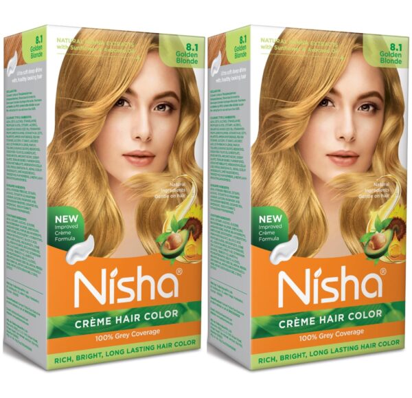 Nisha Creme Hair Color 8.1 GOLDEN BLONDE (60gm + 90ml + 12ml Nisha Color Protection Conditioner) ? - Fast Shipping to USA & Canada