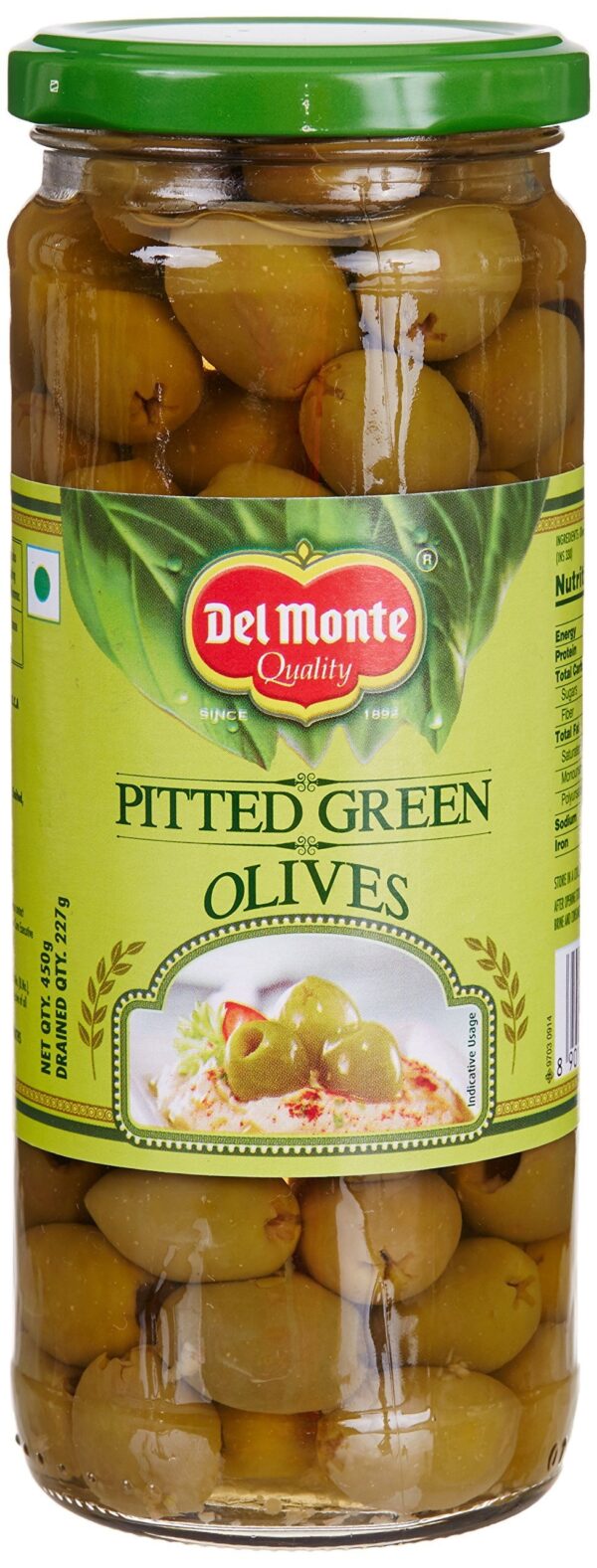 Del Monte Green Pitted Olives, 450g