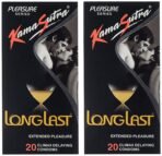 KamaSutra Pleasure Series Condoms for Men, LongLast Condoms, Contains Active Ingredient for Climax Delay, Dotted Texture, 20 Premium Condoms (Pack of 2) - Fast Shipping to USA