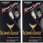 KamaSutra Pleasure Series Condoms for Men, LongLast Condoms, Contains Active Ingredient for Climax Delay, Dotted Texture, 20 Premium Condoms (Pack of 2) - Fast Shipping to USA