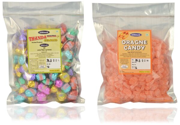 Dilkhush Thanda Meetha Gulkand and Orange Candy, 1 Kg (Combo of 2) - Fast Shipping to USA & Canada