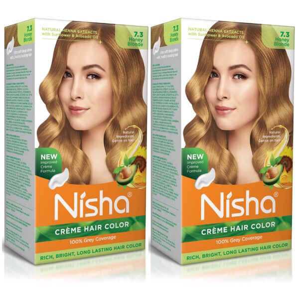 Nisha Cream Hair Color with Rich, Bright, Long Lasting Shine Hair Color (Honey Blonde 7.3, 100 ml Each)- Pack of 2 - Fast Shipping to USA & Canada