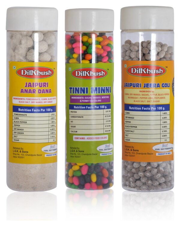 Dilkhush Jaipuri Anardana, Jaipuri Tinni Minni and Jaipuri Jeera Goli, 700 g (Combo of 3) - Fast Shipping to USA & Canada