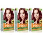 Nisha Cream Hair Colour 3.16 BURGUNDY (60gm + 60ml + 18ml Nisha Conditioner with Natural Herbs 100% Grey Hair Coverage) Pack of 3 - Fast Shipping to USA & Canada