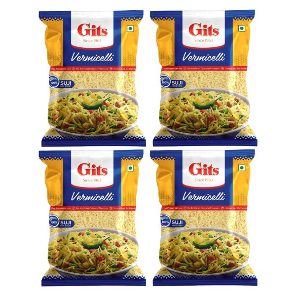 Gits Vermicelli Pouch Pure Veg | Seviyan | Sevai | 1400G (Pack Of 4 X 350G Each), High Protein - Fast Shipping to USA & Canada