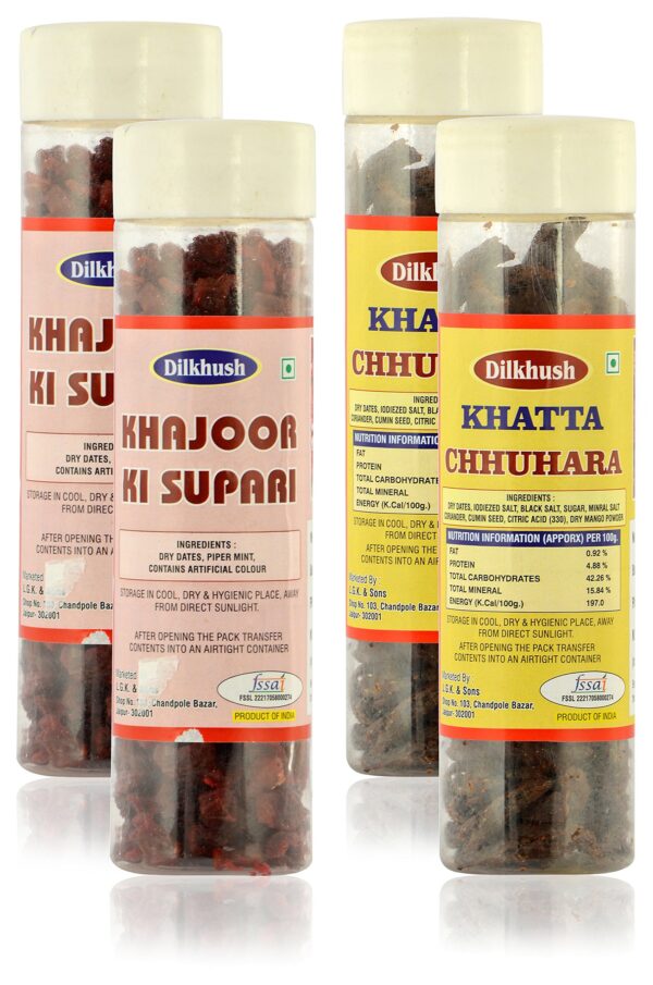 Dilkhush Khajoor Ki Supari and Khatta Chhuhara, 600 g (Combo of 4) - Fast Shipping to USA & Canada