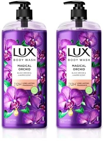 Lux Body Wash Fragrant Skin Black Orchid Scent & Juniper Oil Supersaver Xl Pump Bottle With Long Lasting Fragrance, Glycerine, Paraben Free, Extra Foam, 750 Ml (Pack of 2) - Fast Shipping to USA & Canada