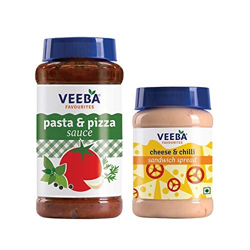 Veeba Pasta-Pizza Sauce,525 Grams & Cheese N Chilli Sandwich Spread Pet Bottle,275 Grams - Pack of 2 - Fast Shipping to USA & Canada