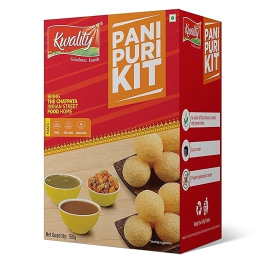 KWALITY Pani Puri kit 43 pcs with 2 Different Flavours Sweet and Spicy Pani Powder 150g - Fast Shipping to USA & Canada