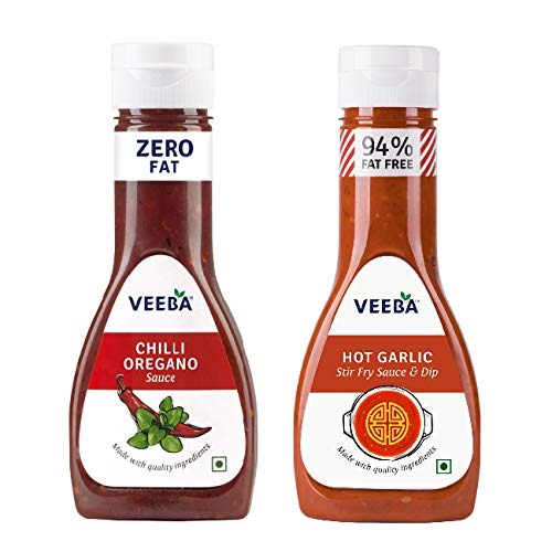 Veeba Hot Garlic stir-Fry Sauce, 230 Grams and Chilli Oregano Sauce, 350 Grams - Pack of 2 - Fast Shipping to USA & Canada