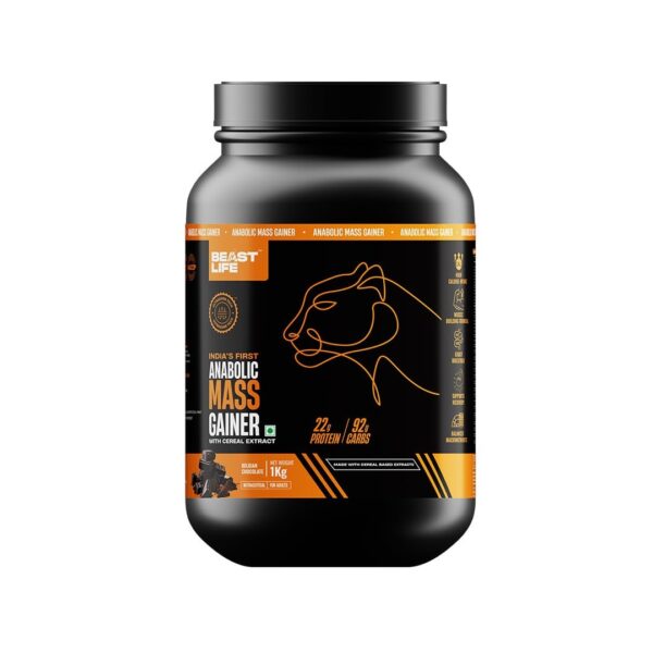 BeastLife Mass Gainer 1Kg NO MALTODEXTRIN - #1 CEREAL BASED BULK FORMULA | High Protein High Calorie gainer for Beast Gains (1kg, Belgian Chocolate) - Fast Shipping to USA & Canada