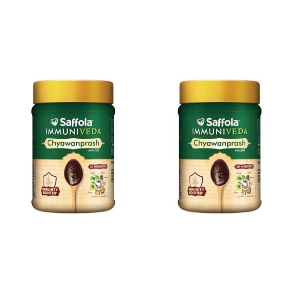 Saffola Immuniveda Chyawanprash - 500g with Ashwagandha, Giloy, Shilajit & Shatavari | Helps Boosts Immunity | Improve Strength, Stamina and Energy (Pack of 2) - Fast Shipping to USA & Canada
