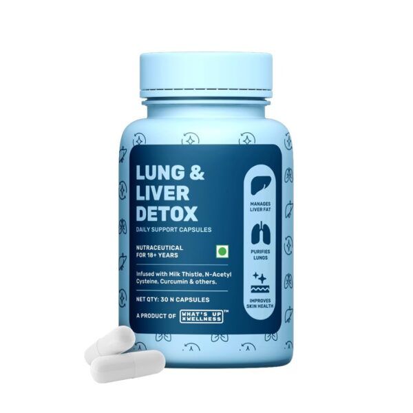 What's Up Wellness Lung & Liver Detox Supplement Capsules with N-Acetyl Cysteine and Milk Thistle, For Fatty Liver, 30 Capsules - Fast Shipping to USA & Canada