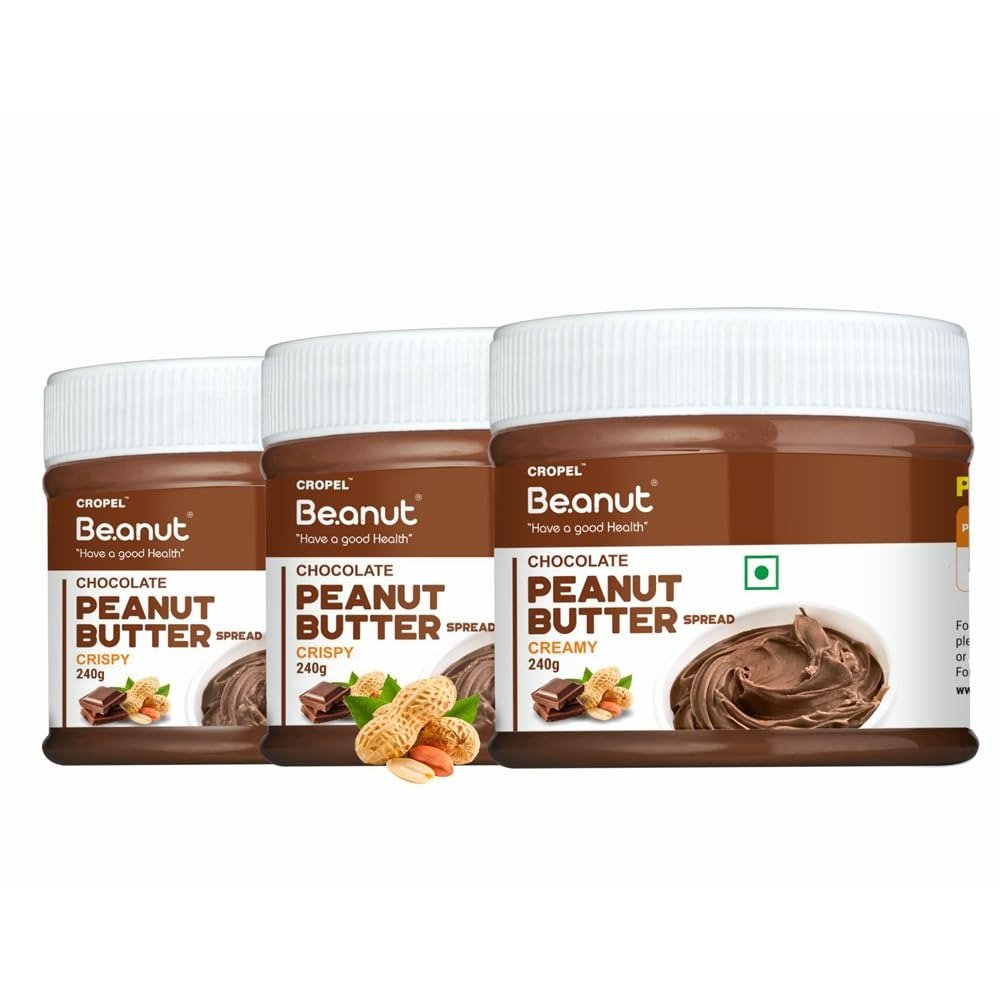 51MNOoW9vL.jpg Beanut Choclate Peanut Butter (1 Creamy + 2 Crispy) - 240gm each, 100% Pure Roasted Peanuts, NON-GMO Gluten & Cholesterol Free, Vegan, High in Protein, Nut Butter, Peanut Butter - Fast Shipping to USA & Canada - Image 1