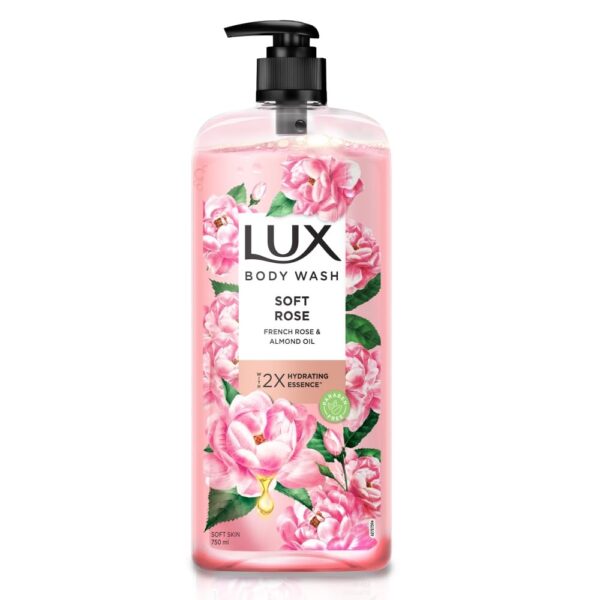 Lux Body Wash Soft Skin French Rose & Almond Oil Super Saver XL Pump Bottle with Long Lasting Fragrance, Glycerine, Paraben Free, Extra Foam, 750 ml - Fast Shipping to USA & Canada
